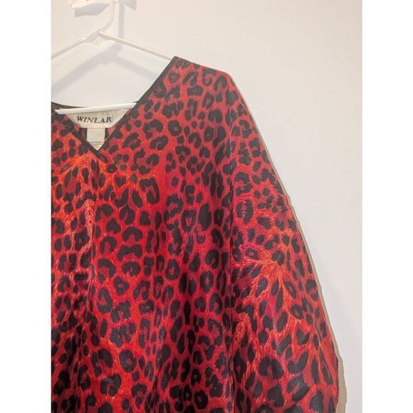 Vintage Winlar Brand Satin Red Leopard Print V Neck Kaftan One Size Fits Most - Picture 6 of 10